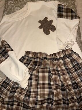 SHEIN Cream and Brown Plaid Two-Piece set